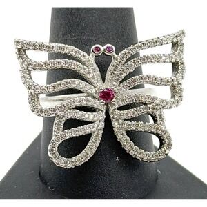 Sterling Silver Butterfly Ring S925 Multicolor Accents Size 9.75